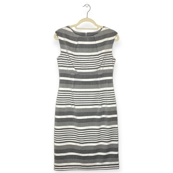 Calvin Klein cap sleeve mini sheath dress in gray and white stripes size 6 - Picture 4 of 14